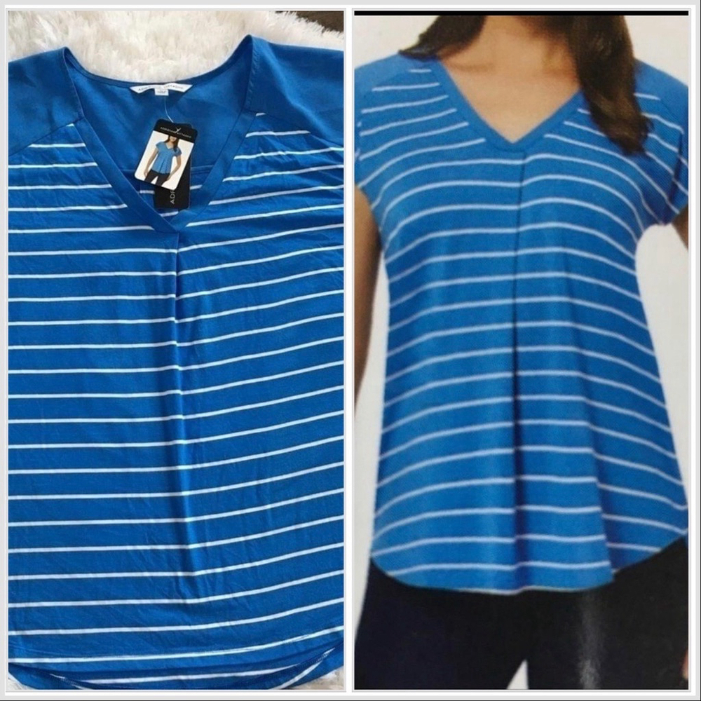 adrienne Vittadini Short Sleeve blue white Striped NWT size Large